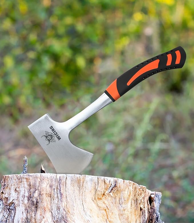 13.8" Hatchet, Camping Axe High Carbon Steel & Shock Reduction Grip with Nylon Sheath