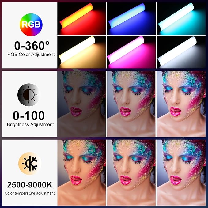 PULUZ Magnetic Handheld Light Wand, Full Color RGB Light Stick, LED Fill Light with 2000mAh Rechargeable Battery, 2500-9000K Dimmable Camera Tube Light for Studio Photography TikTok YouTube Vlog, 17cm