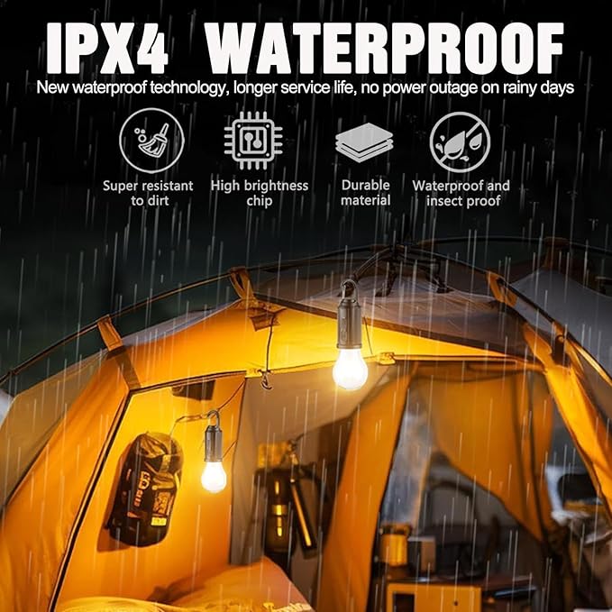 MODOAO Led Tent Lights 5 Pack Camping Lantern USB Rechargeable Solar Tent Lights,Outdoor Hanging Light Bulbs with Clip Hook 3 Mode Lighting Warm White