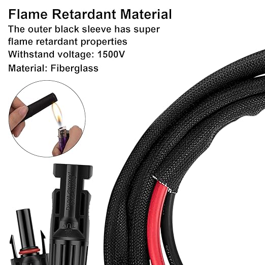3FT 10AWG Solar Panel Extension Cable with Female and Male Connectors, Solar Cable for Solar Panels, Charge Controllers and Solar Generator (10AWG, 3FT)
