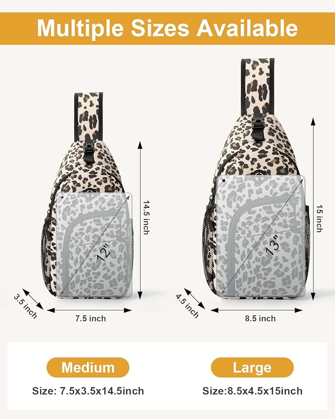 Large Leopard Waterproof Sling Bag Backpack with Adjustable Shoulder Strap for Women Men, Hiking Daypack with Multi-Pocket System and Comfortable Mesh Back Panel
