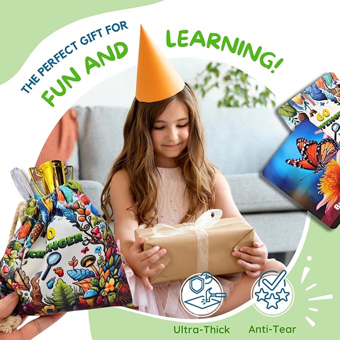 Deck?™D - Go Scavenger I 40 Toddler Scavenger Hunt Cards I Fun & Educational Outdoor Games with 5 Play Modes I Inc Magnifying Glass &Trophy I Scavenger Hunt for Kids Ages 4-8 and up