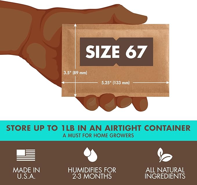 Boveda 62% Two-Way Humidity Control Packs For Storing 1 lb – Size 67 – 20 Pack – Moisture Absorbers for Storage Containers – Humidifier Packs – Hydration Packets in Resealable Bag