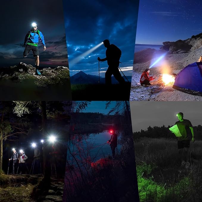 BORUIT HP360 Headlamp Rechargeable (Cob Red and Green) 7 Modes Super Bright Head Lamp,180°Angle Head Lights for Forehead, IP67 Waterproof Headlamps for Adults Outdoor Hunting Hard Hat Camping Hiking