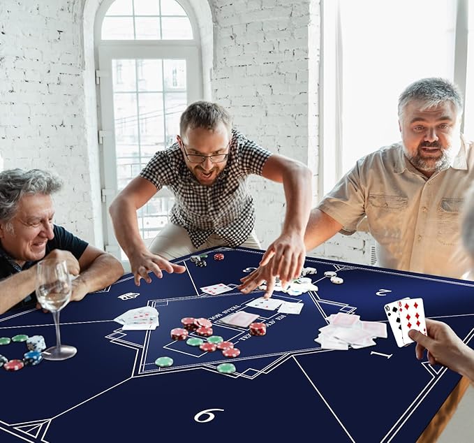 nuveti 24/31/39/47/55/63 inch Square Foldable 6-Player Texas Poker Card Tabletop Layout Portable Anti-Slip Rubber Board Game Mat Texas Hold'em Poker Mat for Family Game, Casino, Party