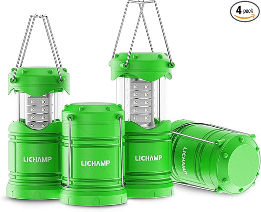 Lichamp 4 Pack LED Camping Lanterns, Battery Powered Camping Lights LED Collapsible Flashlight Portable Emergency Supplies Kit, A4DG
