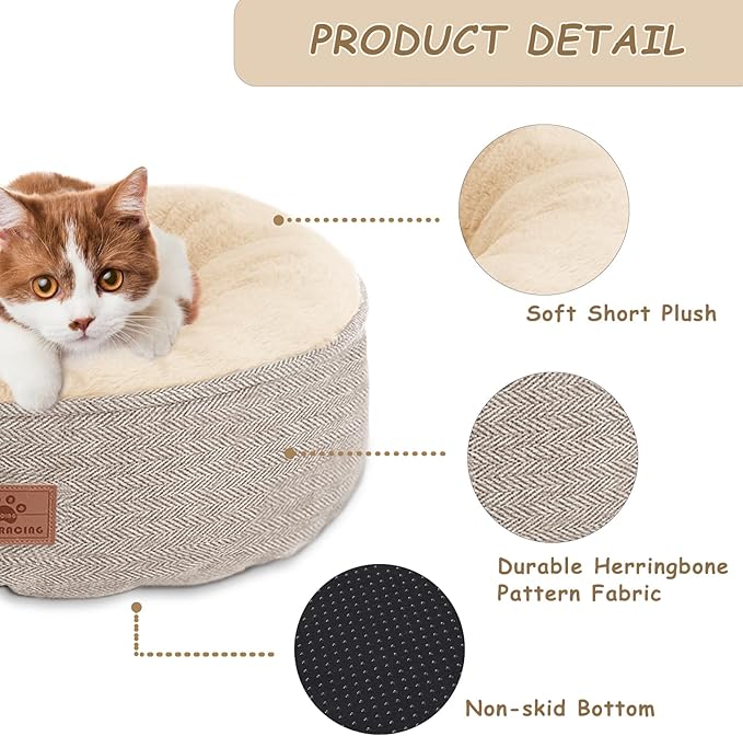 WINDRACING Cat Beds for Indoor Cats,Kitten Bed,Dog Bed for Extra Small Dogs Breeds,Puppy Kennel Bed, Comfy Durable Pet Sleeping Bed, Washable Roun Cat Bed & Non-Slip Bottom, Size 18"L x 18"W x 6.5"Th
