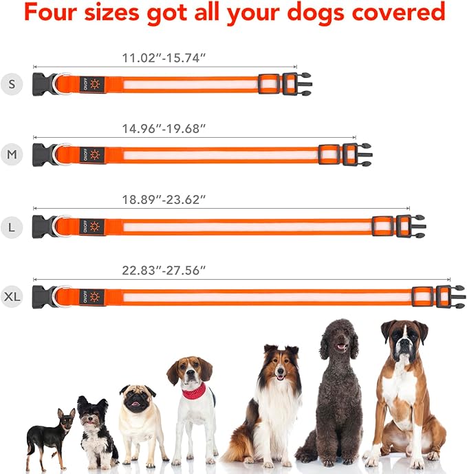 Vizpet LED Dog Collar, Light Up Dog Collar Adjustable USB Rechargeable Super Bright Safety Light Glowing Collars for Dogs(Large,Orange)