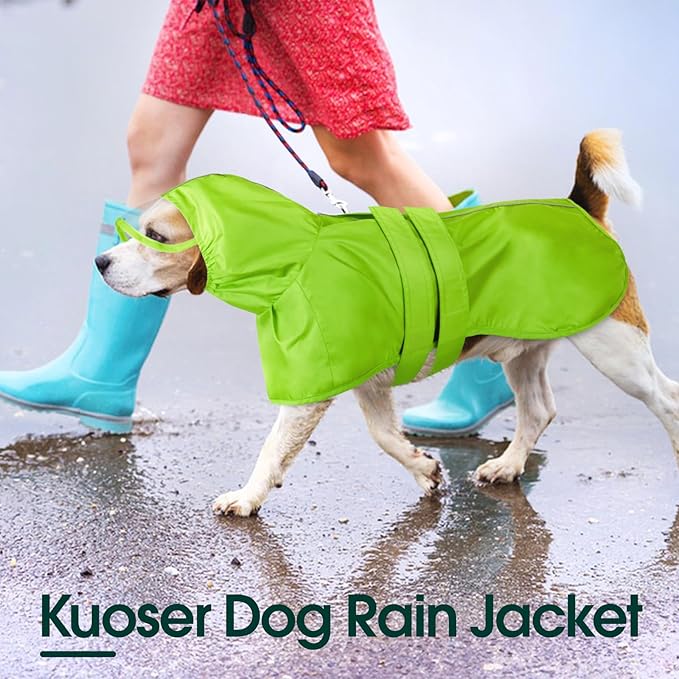 Kuoser Dog Raincoat, Waterproof Dog Jacket with Hood, Reflective Pet Rain Coat for Small Medium Large Dogs, Adjustable Lightweight Puppy Rain Gear for Outdoor Protection & Night Walks
