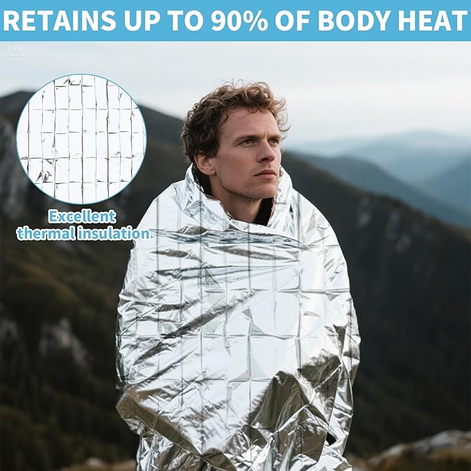FRONTLINE Emergency Thermal Blankets Large 54" x 84" Mylar Blankets Survival Gear Camping Gear Emergency Space Blanket First Aid for Survival (8)