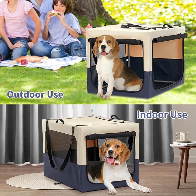 A4Pet Portable Dog Crate- 30 Inch Adjustable Stainless Steel Frame, Lightweight, Durable and Portable Crate with 3-Door, Collapsible Dog Kennel