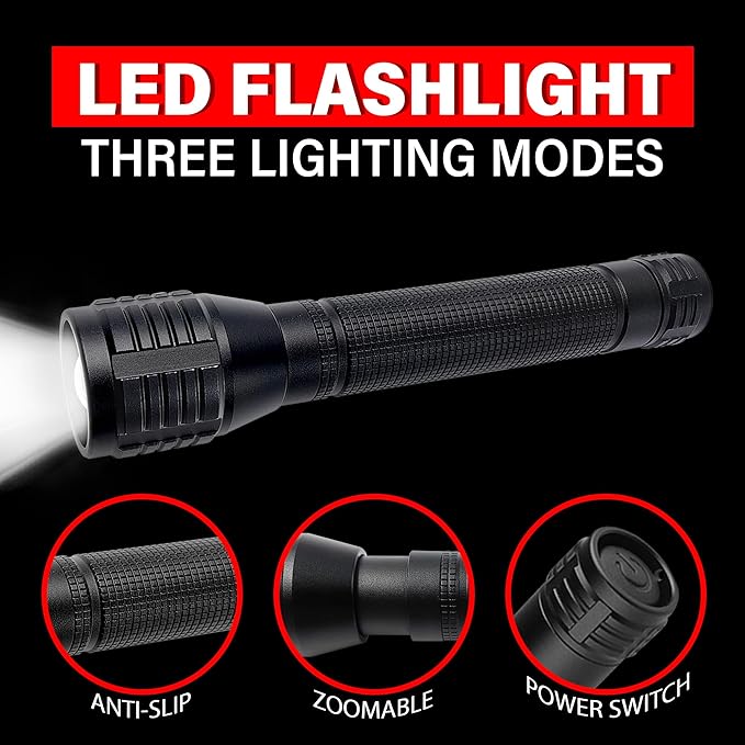 High Lumens Zoomable LED Flashlight, 3 Modes, AA Battery Powered ??Powerful for Camping, Outdoor, and Emergency Use,2-Pack
