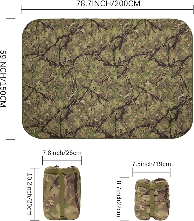Poncho Liner Military Outdoor Camping Blanket for Travel, Beach, Grass, Picnic, Car Emergency, Outdoor, Survival
