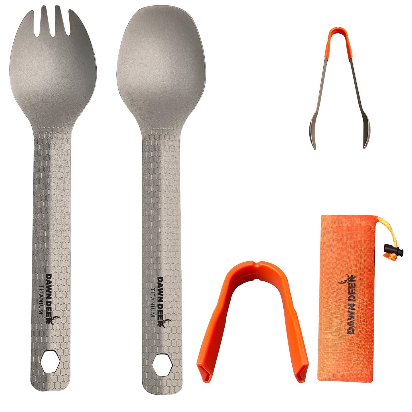 DAWN DEER 3-in-1 Titanium Camping Spoon and Spork Set, 6.3-Inch