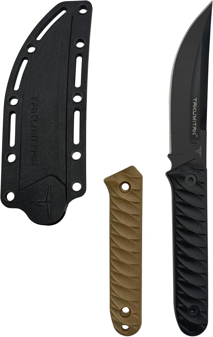 Hunting Survival Knife 9" Full Tang Fixed Blade Knives Camping Gear with Extra Set of FRN Handle Scales, MOLLE Clip Horizontal and Vertical Carry - TKF313