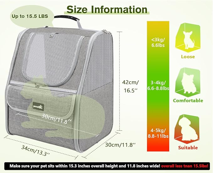 Pecute Cat Backpack Carrier, Small Dog Backpack Carrier, Pet Backpack Carrier for Cats Dogs Puppy Kitten, Cat Carrier Bag Carrying for Travel Hiking Bike Riding Walking Outdoor,Light Gray