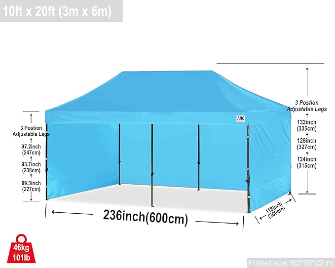 ABCCANOPY Heavy Duty Easy Pop up Canopy Tent with Sidewalls 10x20, Sky Blue