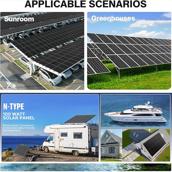 1000 Watt Solar Panels, 10Pcs 100W Monocrystalline 25% High-Efficiency 12V/24V Solar Panel for RV Camping Boat Home Farm Marine Battery and Other Off-Grid Applications (10 Pack 100W, Black)