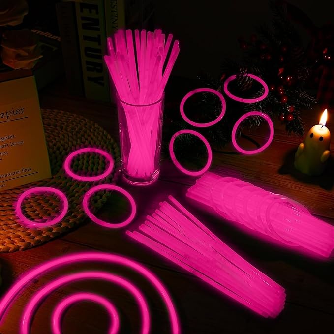 40 Pack 8??Pink Glow Sticks Bracelet Necklaces Bulk with 40 Connectors Neon Glow In The Dark Party favors Supplies for Holiday Birthday Party Decoration (Pink)
