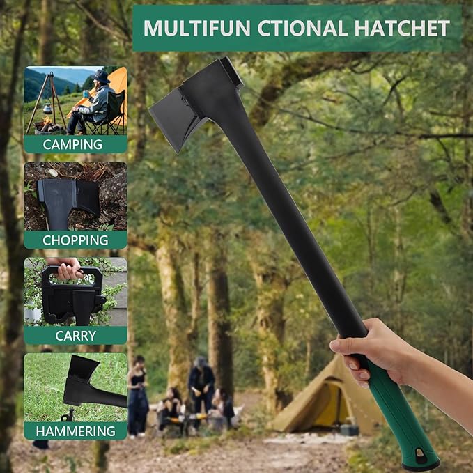 Camping Hatchet 31.8 Inch,Survival Hatchet Tactical for Wood Chopping and Kindling,Hatchet Axewith V Grind Blade, Lightweight Nylon Fiber Handle,for Outdoor Survival, Gardening, Hiking (L)
