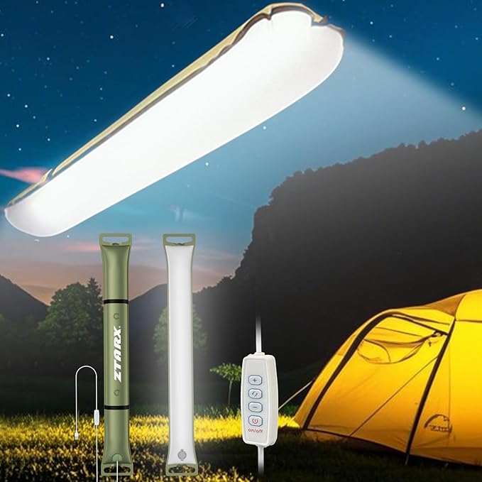 Inflatable Camping Light, 34" Expandable Tent Lantern, 4 Lighting Modes, IP66 Waterproof, Portable Plug-in Tube Light for Outdoor, Hiking, Emergencies