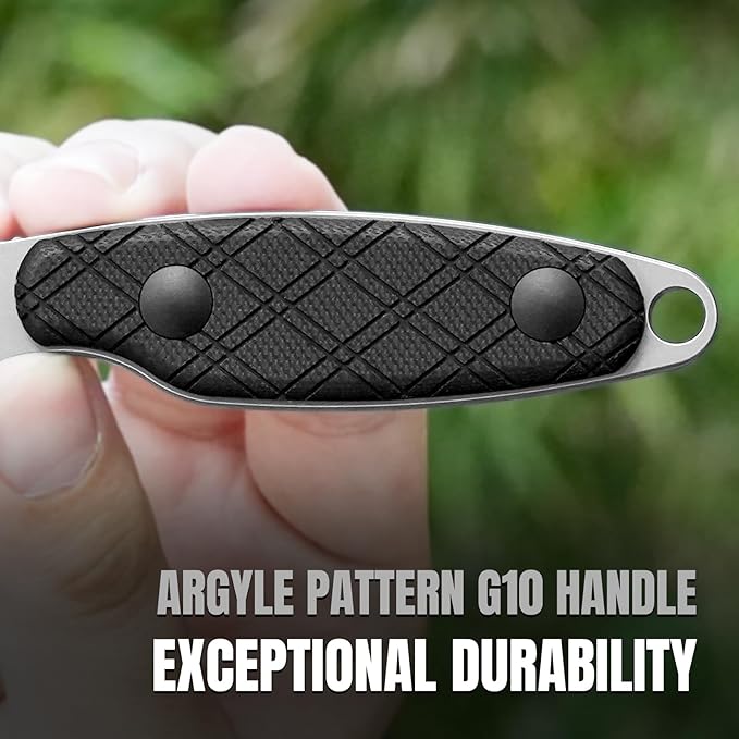 Kizer Muskrat Fixed Blade Knife, 3.15 In D2 Blade EDC Knife Argyle Pattern Black G10 Handle Neck Knives for Men Women, Outdoor Hunting Hiking Survival Camping Knives with Sheath, 1064M3