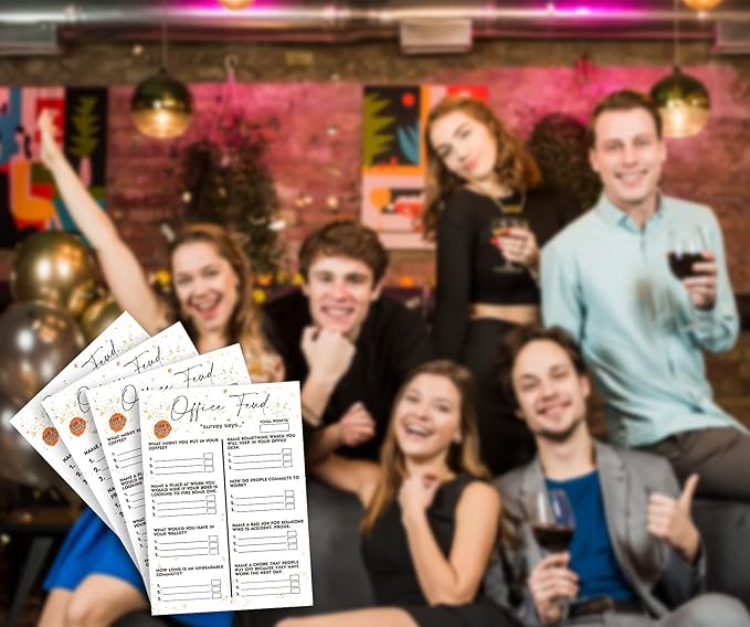 Tuyashua Office Party Feud Games, Work Party Games, Team Building Group Game, Great for Coworker or Adult Trivia Game - 30 Office Feud Cards and 3 Fast Money Round Cards (01)