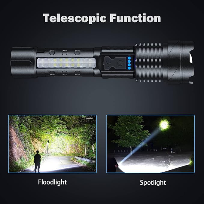 Cinlinso Flashlight High Lumens Rechargeable 2 Pack, 990000 Lumen Super Bright Led Flashlights with 7 Light Modes, IPX6 Waterproof, Powerful Handheld Flash Light for Camping Home Emergencies