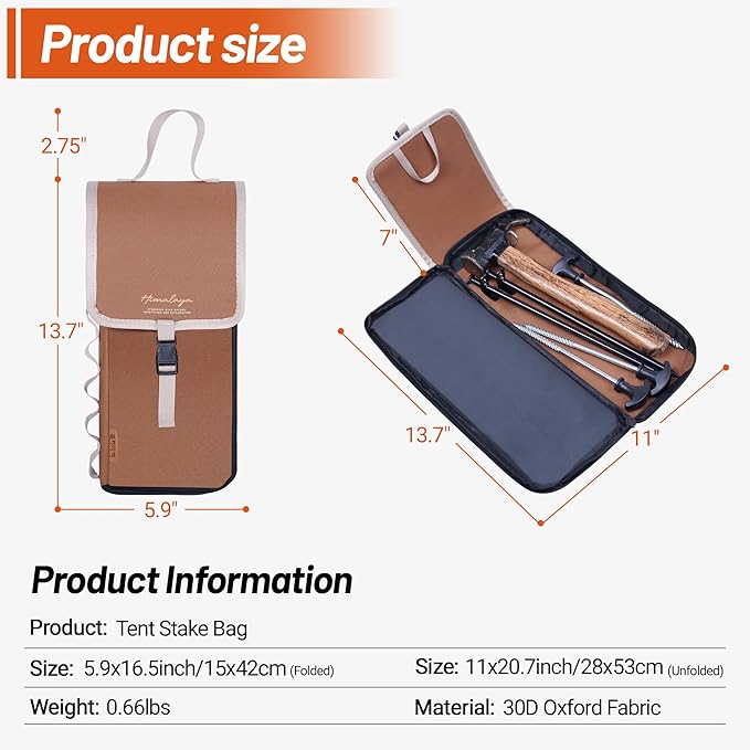 Tent Stake Storage Bag, Heavy Duty Oxford Polyester Case Tent Nail Pegs Pouch Holder Bags for Tent Pegs and Small Camping Hammer