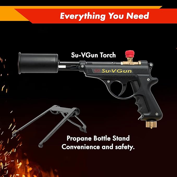 Grillblazer Su-VGun Propane Torch with Stand – High Power 240,000+ BTU Flame Thrower Gun for Instant, Steak Searing, Charcoal Ignition, Backyard BBQ, Campfire, Outdoor Cooking – Handheld Blowtorch