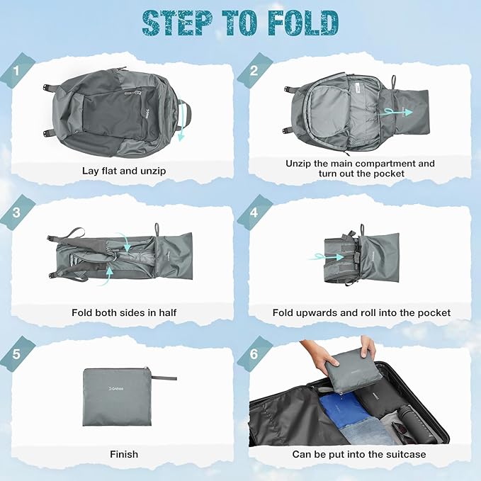 G4Free Packable Hiking Backpack 20L Lightweight Foldable Travel Daypack with Thickened Back Panel for Men Women(Grey)