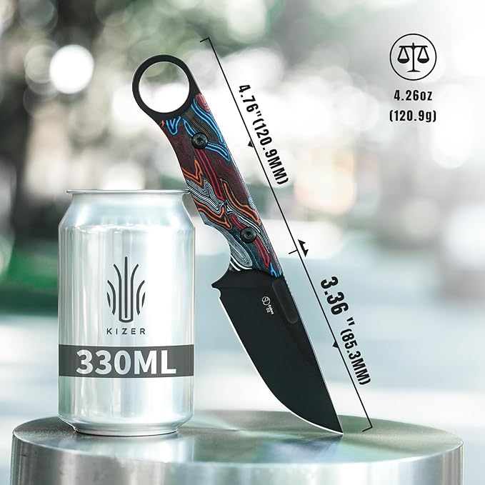 Kizer Cabox Fixed Blade Hunting Knife - 3.36" D2 Steel, G10 Handle with Sheath - Survival & Camping - 1048M1