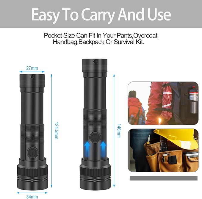 Rechargeable LED Flashlight High Lumens - 2 Pack Super Bright Small Tactical Flashlight Zoomable,4 Modes, IP64 Waterproof for Camping Emergency Repair Outdoor