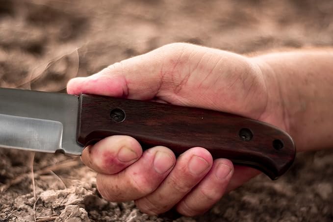 Handmade Bushcraft knife With Leather Sheath | Hunting Knife | Carbon Steel Knife for Hunters | Outdoor Knife With Wood Handle | 10 Inches Full Tang Survival Knife - Camping Knives | HUNT-08