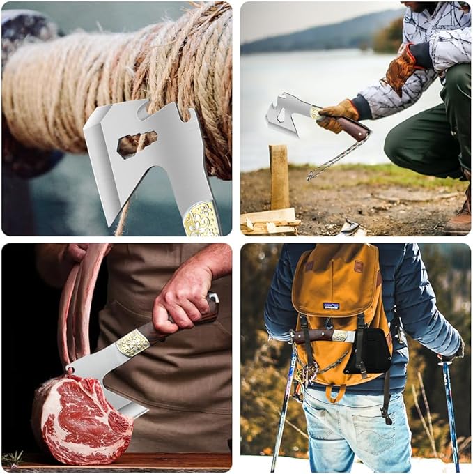 Camping Hatchet Camping Axe Forged High Carbon Steel for Meat Cleaver Axe Outdoor Splitting Wood Great for Axe Throwing, Camping, Survival, Outdoors and Chopping (734F)