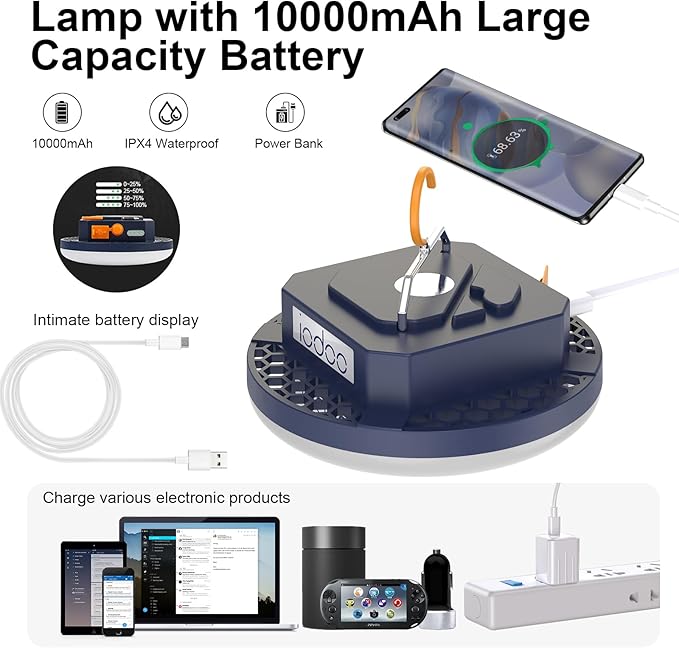 2025 Red Light Insect-Proof Camping Lamp10000mAh Rechargeable 3000LM Tent Camping Light, 6500K 24Hours Long Play Time , Outdoor Night Market Night Fishing Lantern (Remote)