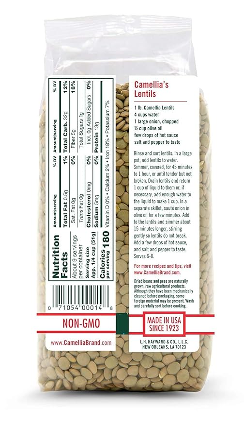 Camellia Brand Dried Lentils – Premium Non-GMO Dry Lentils Peas, High Protein Plant-Based Food for Soups, Stews, Salads, Curries, Beans, Meal Prep, and Healthy Vegetarian & Vegan Cooking, 1 Pound (Pack of 12)