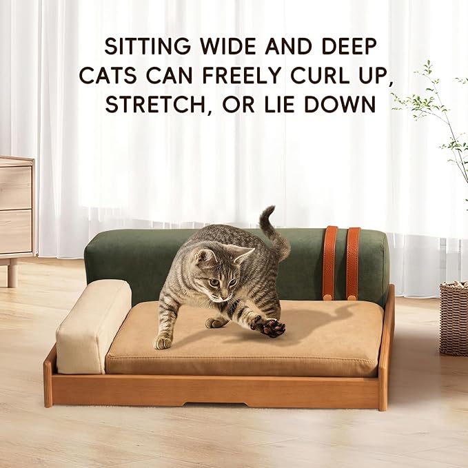AutoCare Cat Sofa Bed, Solid wood cat sofa. Inspired by the geometric impressionist painter Mondrian, The combination of building block gameplay provides cats with a comfortable experience (Chocolate)
