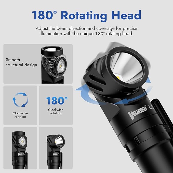 WUBEN L1 Rechargeable Flashlight High Lumens, 2000 Lumen Bright Tactical Flashlight, Dual Light Sources Pocket Flashlight, IP68 Waterproof Magnetic Camping Flashlight for Home Outdoors Emergency (P9)