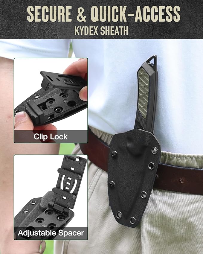 Mossy Oak 8 Inch Fixed Blade Knife with Kydex Sheath, D2 Steel Full Tang Outdoor Camping Knife, G10 Handle for Bushcraft, Survival, Camping, Hiking