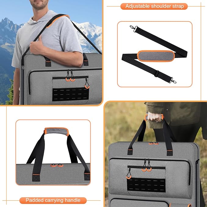 Solar Panel Storage Bag with Orange Lining, Deepened Opening, Zipper with Pull and Multi-Accessory Space Solar Panel Travel Carrying Case Fit for Jackery SolarSaga 100W 100X 200W, Gray