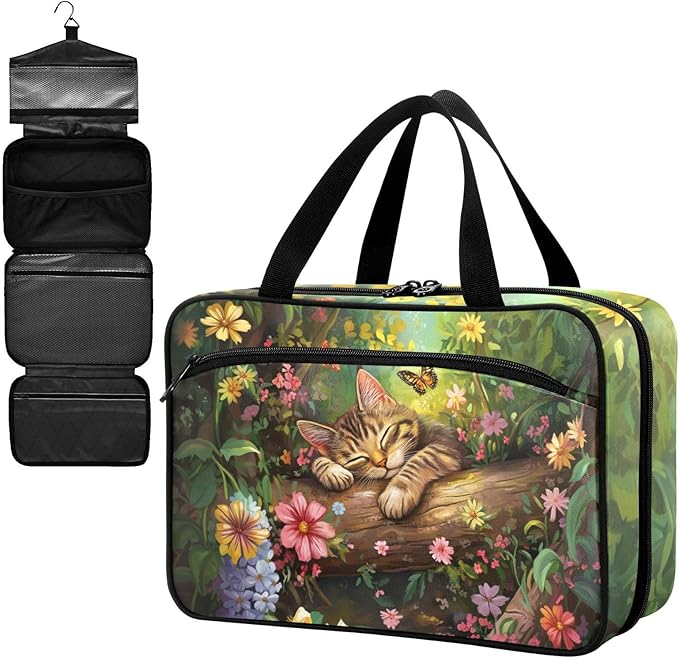 Fustylead Sleeping Cat in Forest Butterfly Floral Large Medical Storage Bag with Zipper Empty First Aid Bag Trauma Kit for Traveling Hiking Camping Backpacking