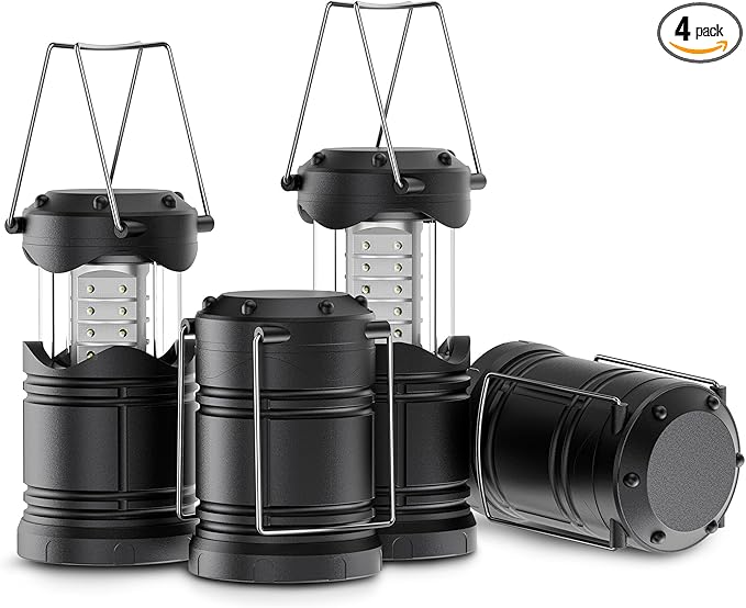 Lichamp 4 Pack LED Camping Lanterns, Battery Powered Camping Lights LED Collapsible Flashlight Portable Emergency Supplies Kit, A4BK
