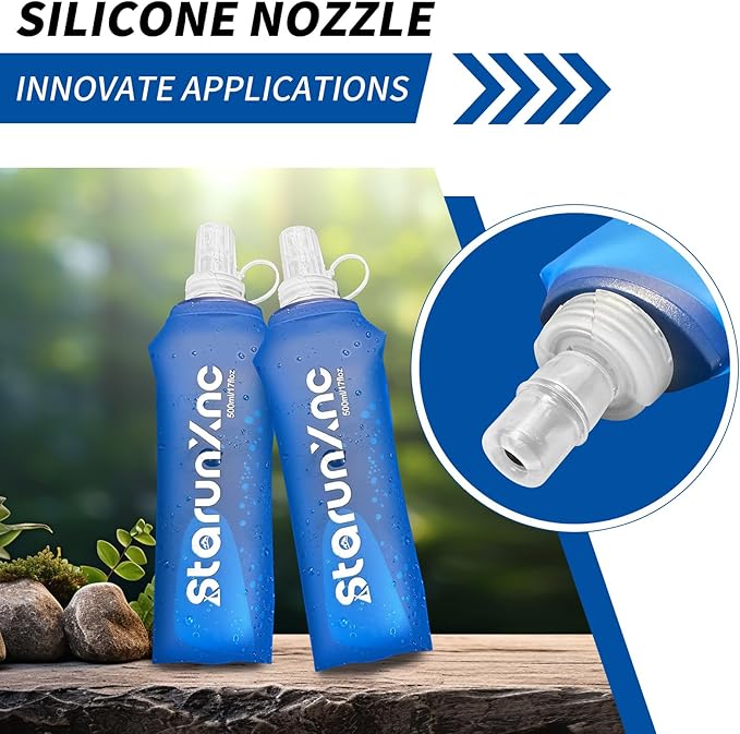 Hydration Soft Flask Running Water Bottle - Squeeze Water Bottles Portable Lightweight Foldable with Dust Cover