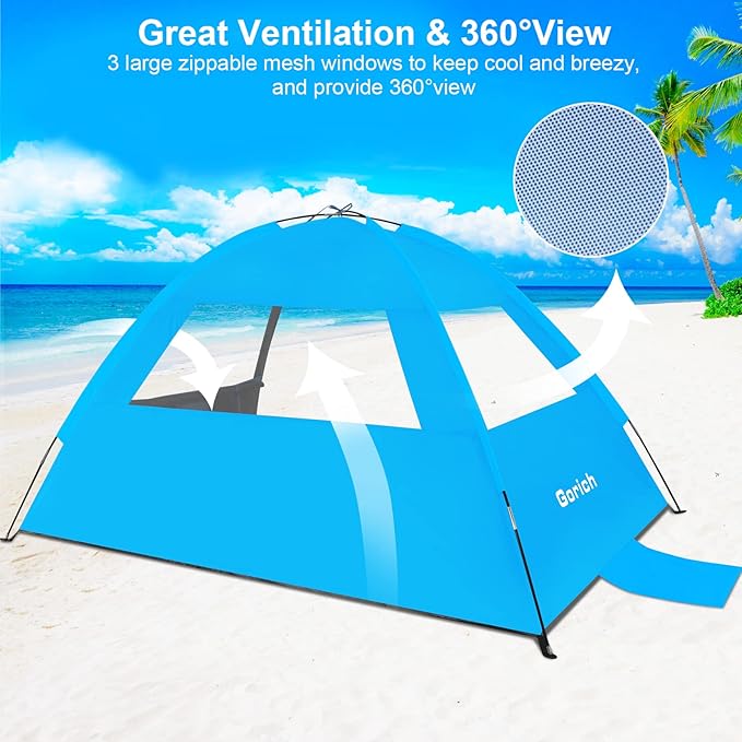 Gorich Beach Tent Sun Shelter for 3/4-5/6-7/8-10 Person with UPF 50ï¼?UV Protection, Lightweight & Easy Setup Beach Shade Canopy, Portable Beach Shade Tent Beach Cabana