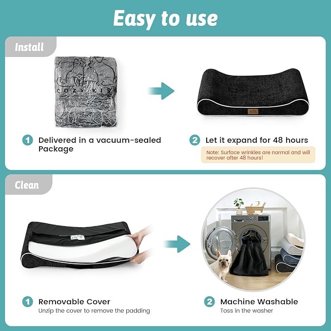 Orthopedic Dog Bed for Extra Large Dogs up to 140 lbs - Removable Washable Cover with Waterproof Lining, Cotton-Polyester Blend Boat-Shaped Lounger Mattress, XL(51x36x8in), Black