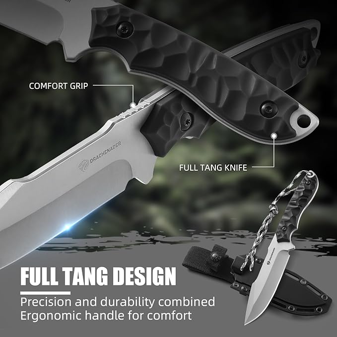 9.29" Fixed Blade Knife with Sheath B-ER-DROP POINT, Tactical Knife for Men, Full Tang 5Cr14MoV Steel Blade(Sliver-Black
