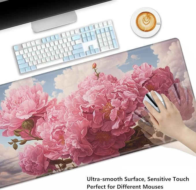 Playmat for MTG,Game Mat 27.5 x 15.74inches, Non Slip Rubber Backing TCG and Board Game Mat for Cards,Mousepad Desk Mats-Pink Peonies