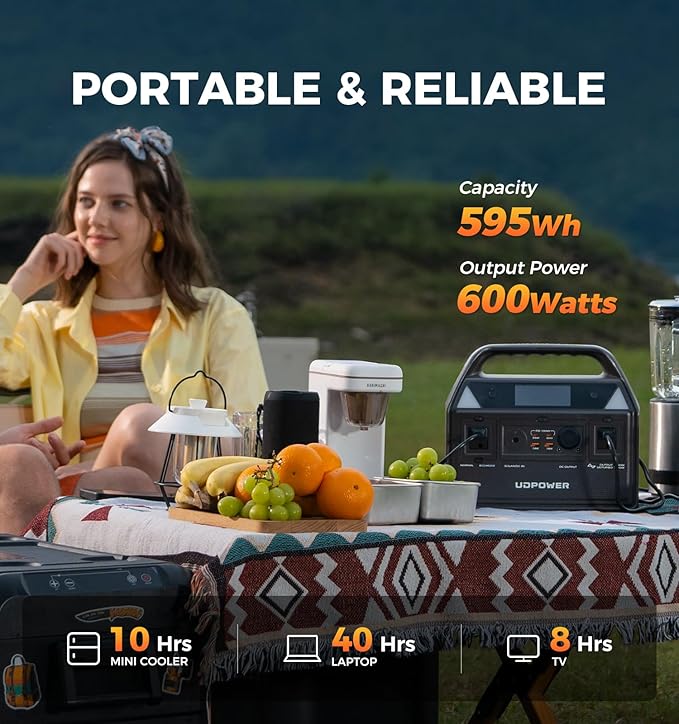C600 Solar Generator with 120W Solar Panel - 600W Portable Power Station(Surge 1200W) AC Output, 595Wh LiFePO4 Battery, for Camping, Travel, RV, Emergency Power Backup(Brown)