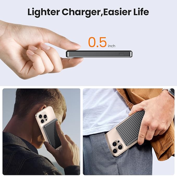 Magnetic Power Bank,Ultra Slim Wireless Portable Charger 10000mAh,20W PD Magnetic Power Bank Fast Charging,USB C in&Out Powerbank for iPhone 16/15/14/13/12 Pro Max